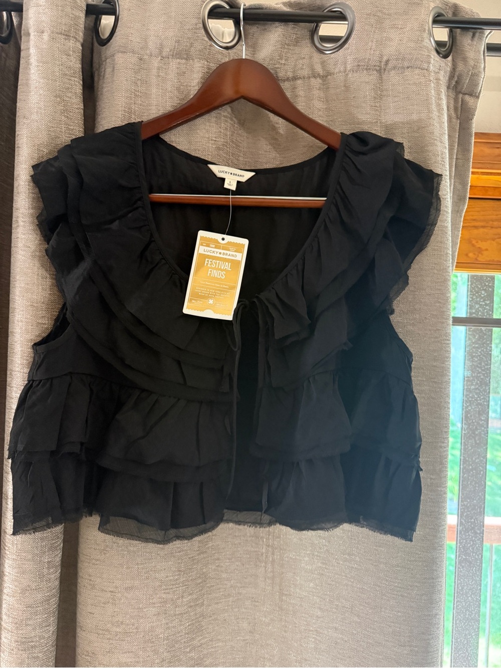 Lucky Brand Black Ruffle Tie-Front Crop Top